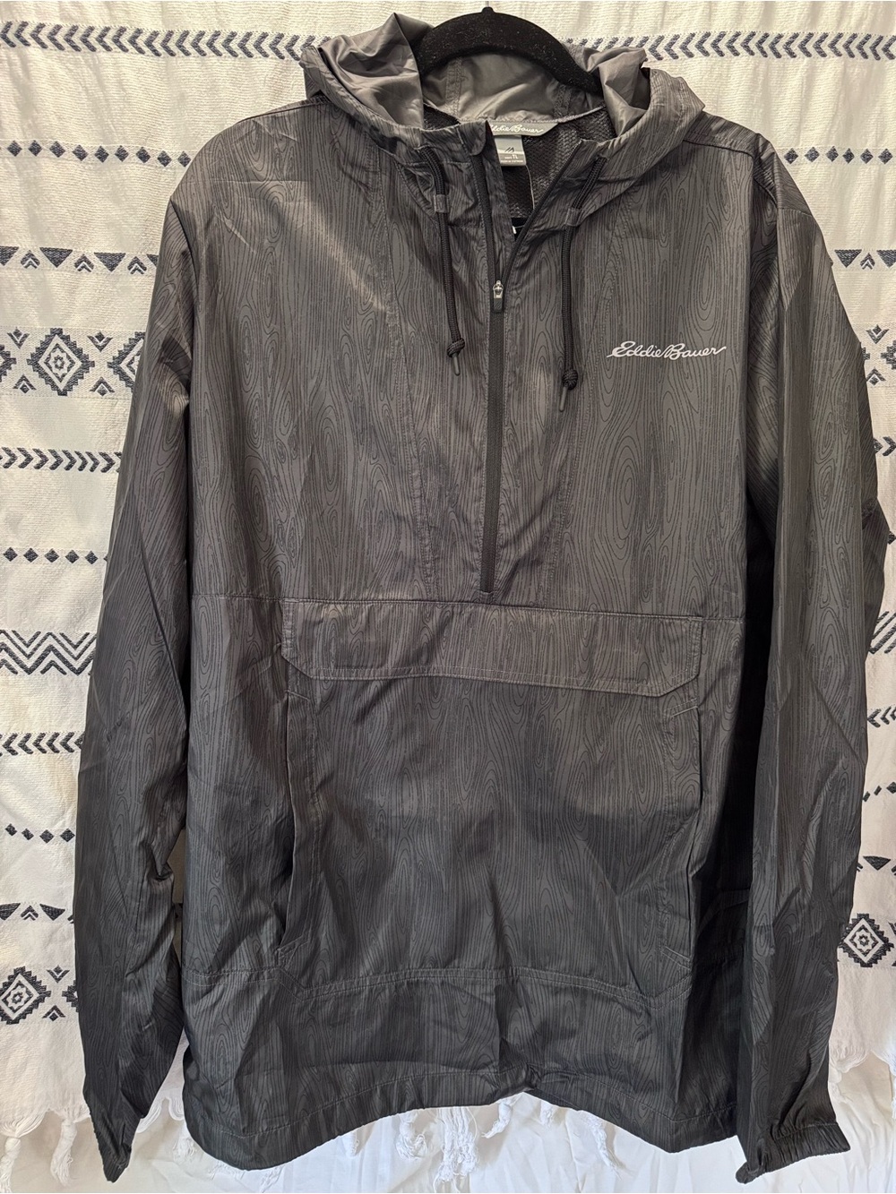 Eddie Bauer Men's Charcoal Hooded Windbreaker Pullover